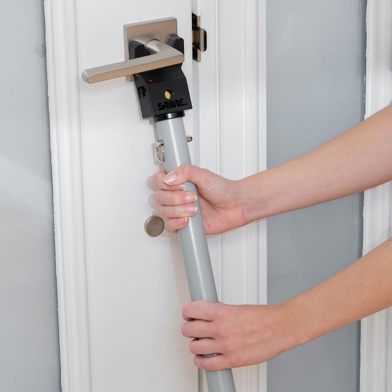 sabre Adjustable Door Security Bar with Vibration Detecting Alarm, 115dB Alarm Audible Up To 1,100 Ft (335 m), Adjusts To Fit Most Hinged & Sliding Doors, Rubberized Foot for Strong Grip, Collapsible - Image 2